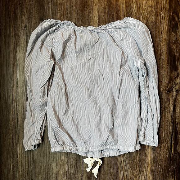 Abercrombie Kids Girl's SM Vertical Striped Floral Lace Overlay Gypsy Blouse - Picture 2 of 5